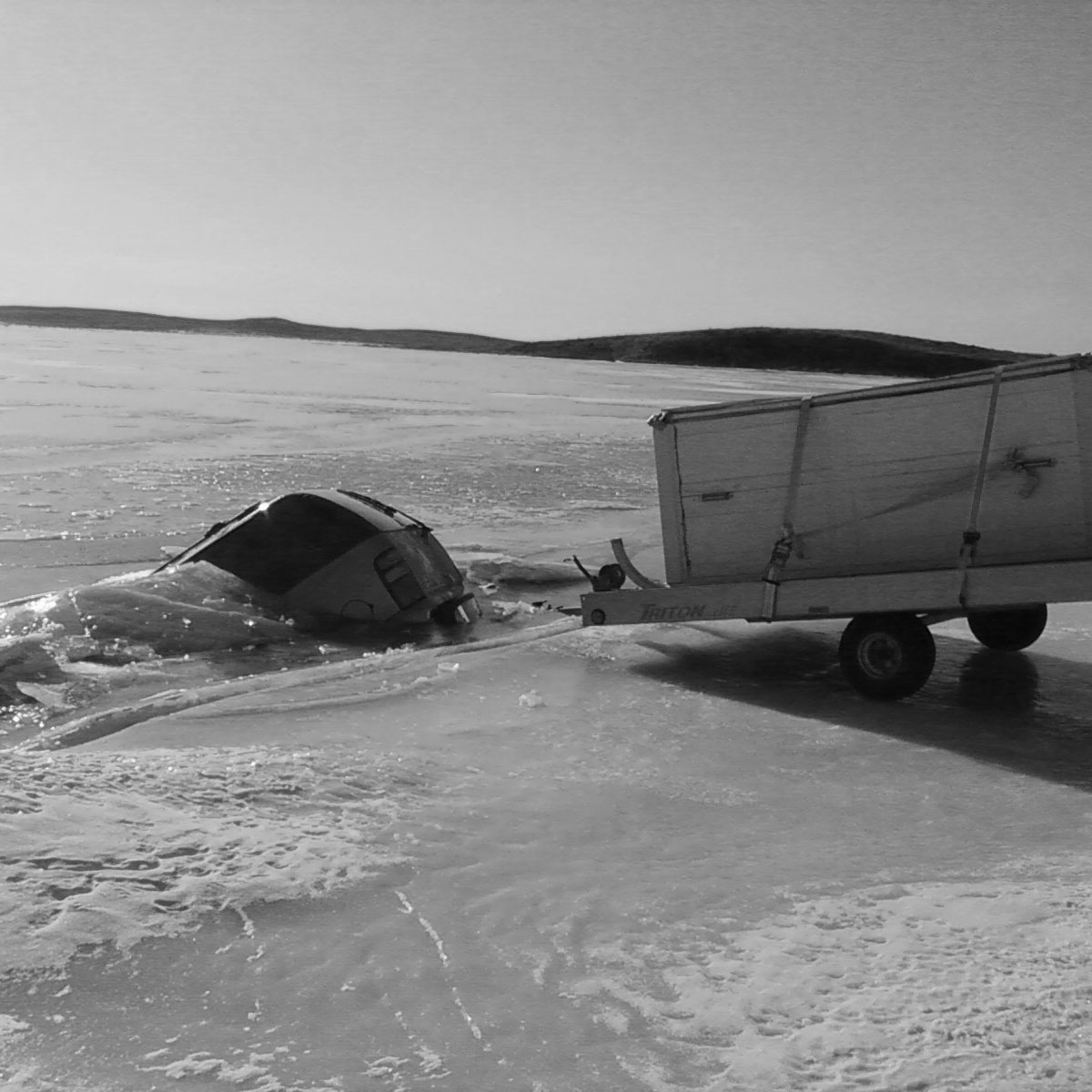 Truck broken through ice